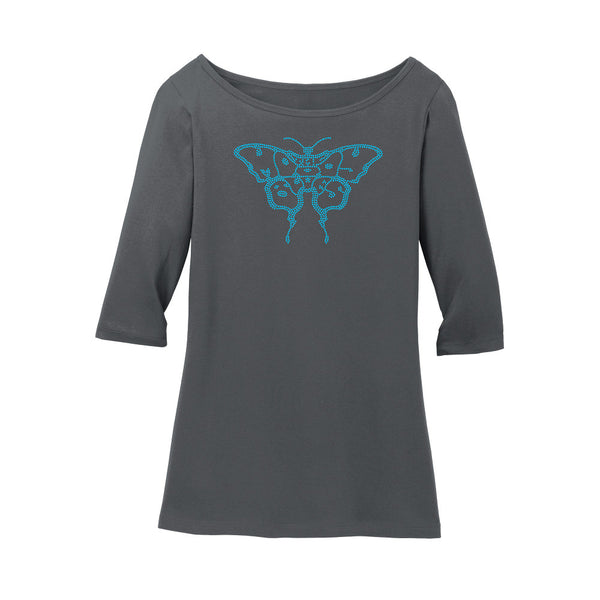 Aqua Crystal Butterfly Moody Blues Logo Charcoal Tunic