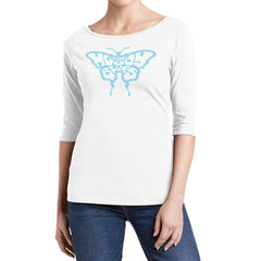 Aqua Crystal Butterfly Moody Blues Logo White Tunic